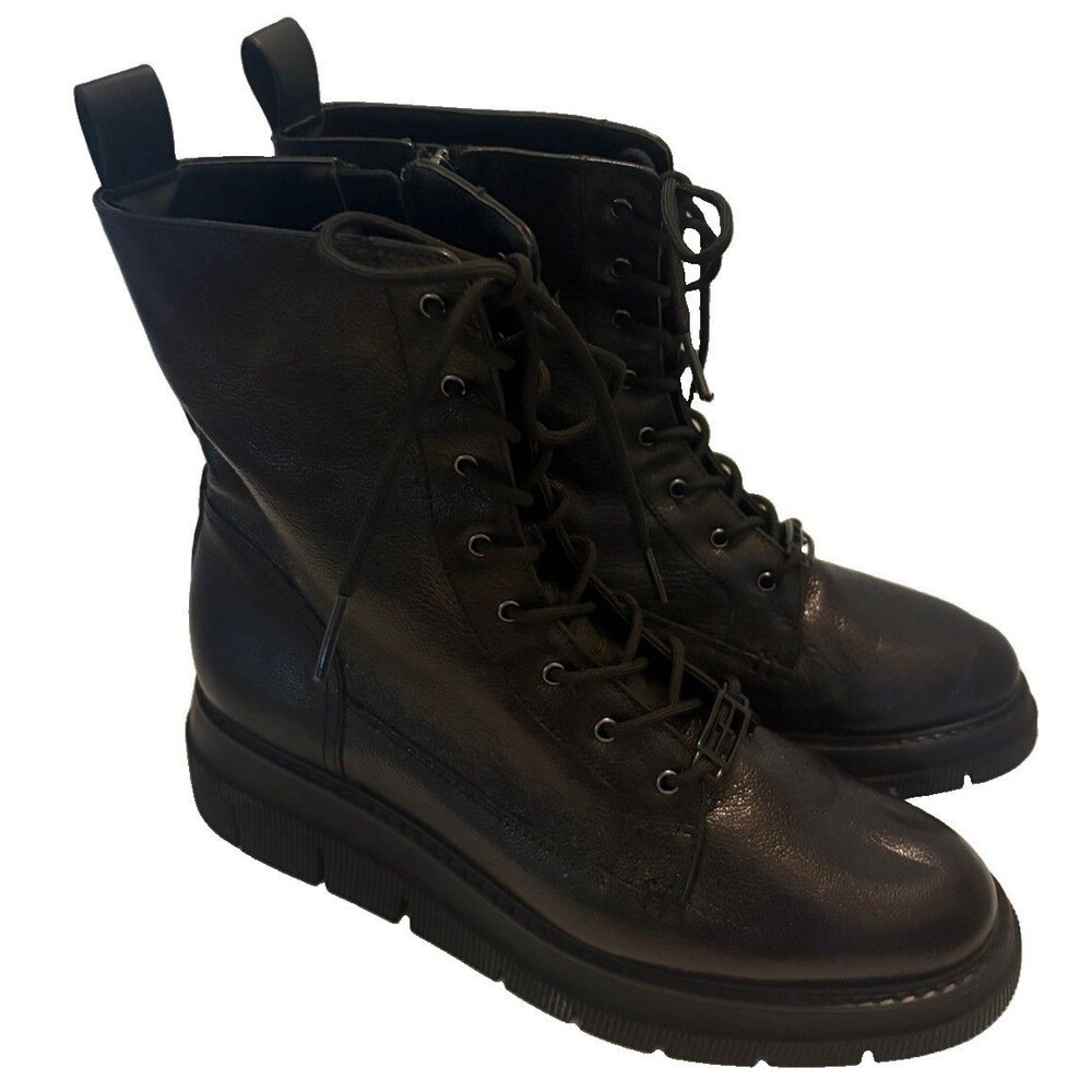 LIVERPOOL LA Black Leather Women's Size 9 Redlands Lace Up Tie Combat Boots